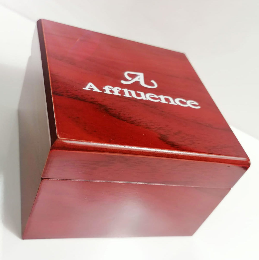 Red box with 'Affluence' branding on a white background