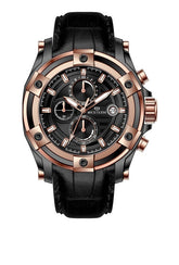 Western Men's Chronograph Watch – Genuine Leather Strap, Butterfly Clasp, 5 ATM Water Resistant | Premium Analog Wristwatch for Men