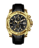 Western Men's Chronograph Watch – Genuine Leather Strap, Butterfly Clasp, 5 ATM Water Resistant | Premium Analog Wristwatch for Men