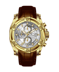 Western Men's Chronograph Watch – Genuine Leather Strap, Butterfly Clasp, 5 ATM Water Resistant | Premium Analog Wristwatch for Men