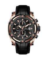 Western Men's Chronograph Watch – Genuine Leather Strap, Butterfly Clasp, 5 ATM Water Resistant | Premium Analog Wristwatch for Men