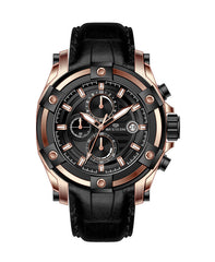Western Men's Chronograph Watch – Genuine Leather Strap, Butterfly Clasp, 5 ATM Water Resistant | Premium Analog Wristwatch for Men