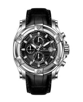 Western Men's Chronograph Watch – Genuine Leather Strap, Butterfly Clasp, 5 ATM Water Resistant | Premium Analog Wristwatch for Men