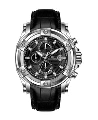 Western Men's Chronograph Watch – Genuine Leather Strap, Butterfly Clasp, 5 ATM Water Resistant | Premium Analog Wristwatch for Men