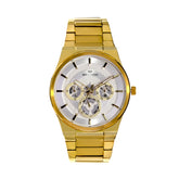 Western Men's Luxury Multifunction Bracelet Watch – Golden Stainless Steel, Silver Dial, 5ATM Water Resistant Analog Watch
