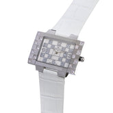 “Men’s Refined Watch with MOP White Dial and Stone-Adorned Strap”
