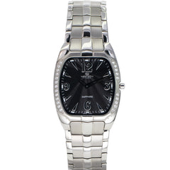 Men's All Stainless-Steel Band, 3.95MM Slim Watch with Silver & Black Dial