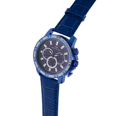 Gents Leather strap Multifunction watch with Blue dial