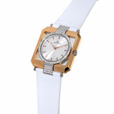 Quartz Analogue Ladies Watch with White Leather Strap
