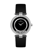 Black Strap Watch with Radiant Stone Accents