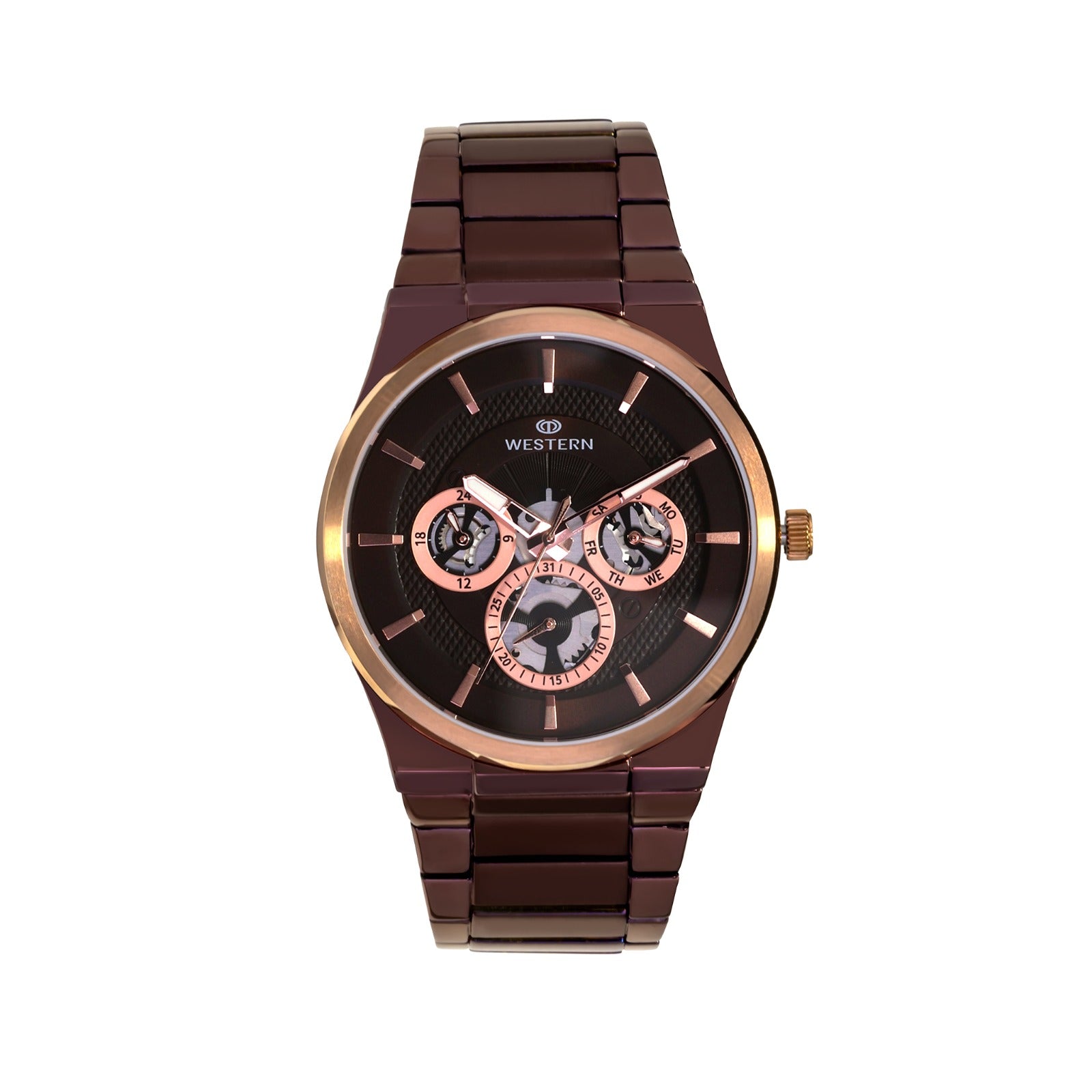 Western Luxury Brown Multifunction Watch for Men – Stainless Steel Strap, Brown Dial Chronograph, Water Resistant Analog Wrist Watch