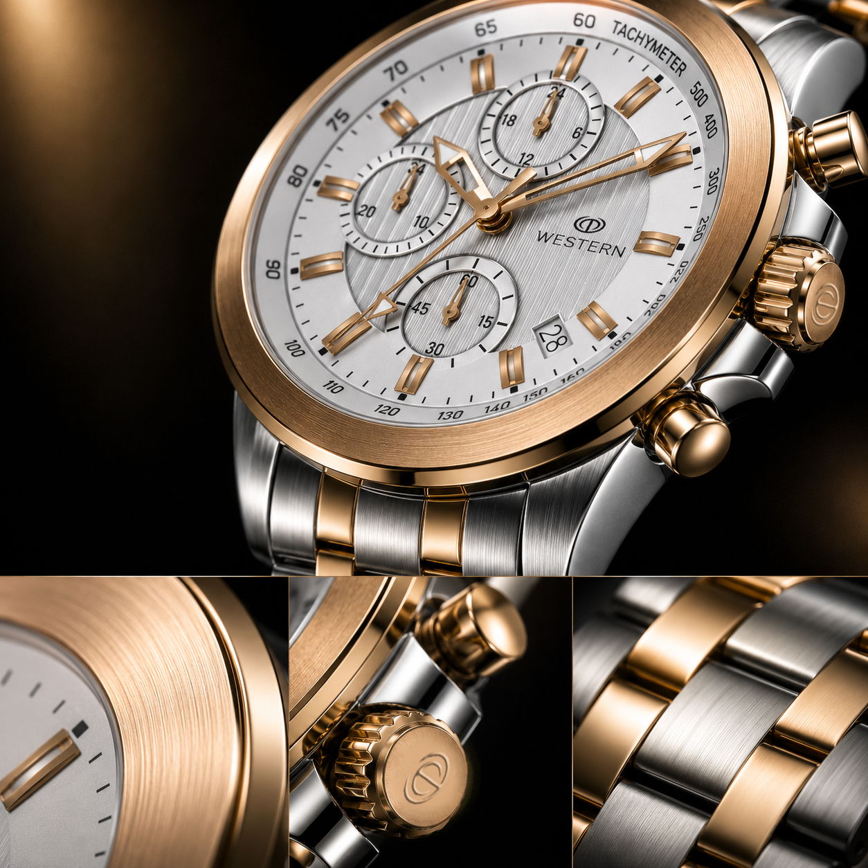 Western Chronograph Watch for Men –Luxury Design with Stainless Steel Strap