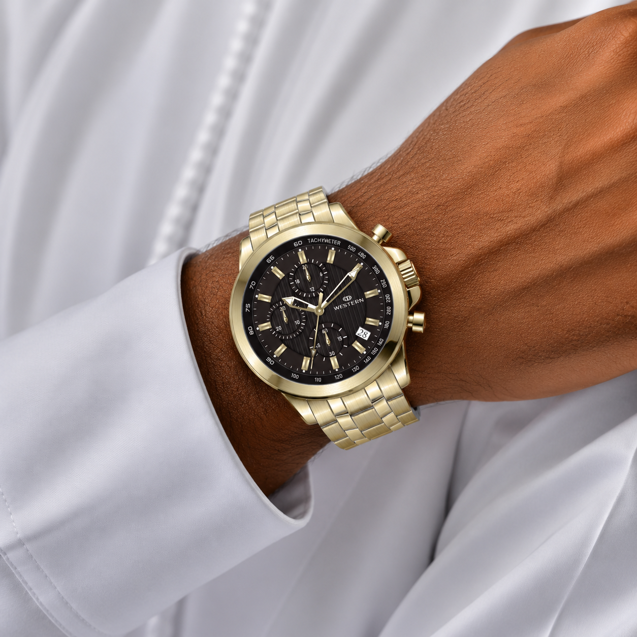 Western Chronograph Watch for Men –Luxury Design with Stainless Steel Strap