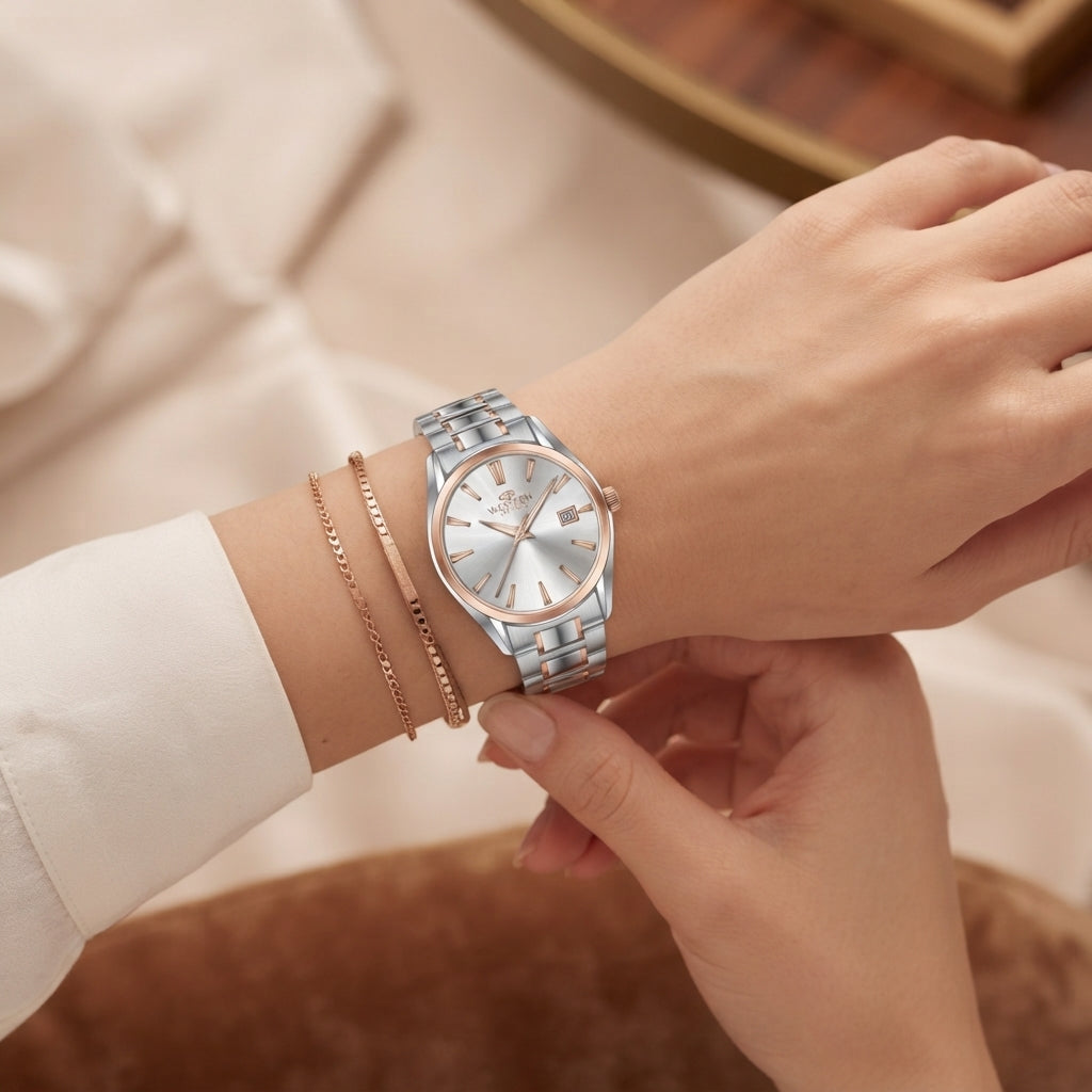 Western Ladies Bracelet Watch with Date Display | Elegant Women's Watch UAE