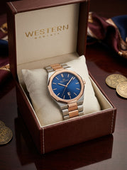 Western Moments Executive Two-Tone Watch – Octagonal Bezel & Blue Sunburst Dial