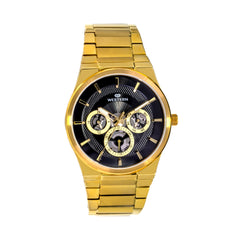 Western Premium Gold Tone Men’s Watch with Black Dial – Chronograph Style Multifunction Luxury Wristwatch