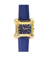 Men's Leather Strap Chronograph Watch with Blue Band