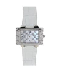“Men’s Refined Watch with MOP White Dial and Stone-Adorned Strap”