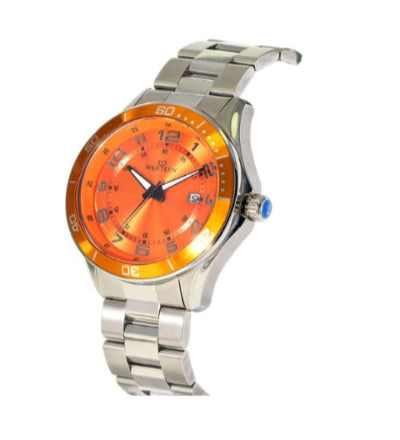 Men’s Stainless-Steel Watch with Orange Dial – Sleek & Modern Design