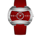 Elegant Women’s Quartz Analogue Watch with Red Dial & Leather Strap