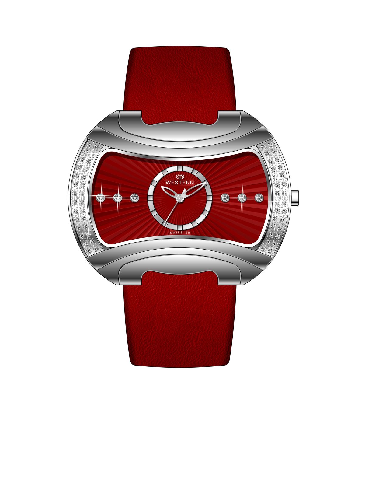 Elegant Women’s Quartz Analogue Watch with Red Dial & Leather Strap