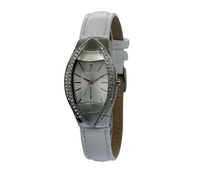Timeless White Leather Watch for Women – Silver Dial & Crystal Accent