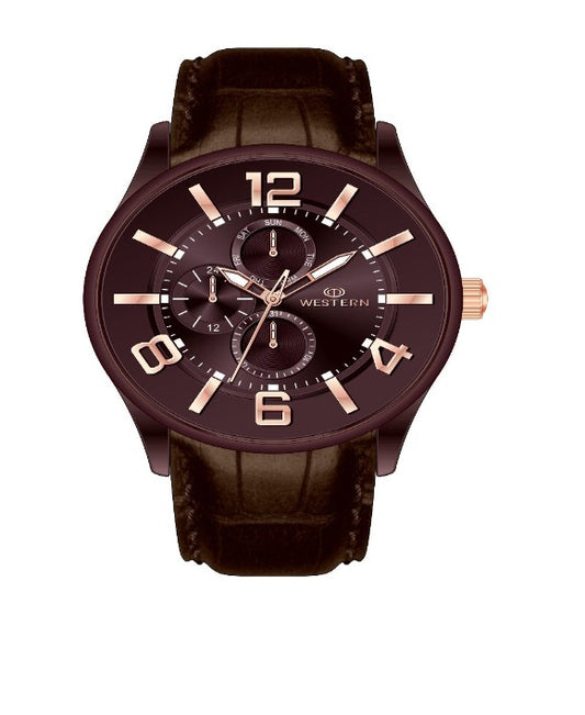 Men's Quartz Analogue Multifunction Leather Strap Watch Ajax Series