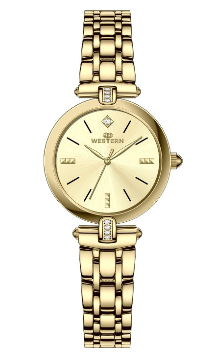 Western Gold Elegance Ladies Watch | Crystal Accents (W3624LGP100J)
