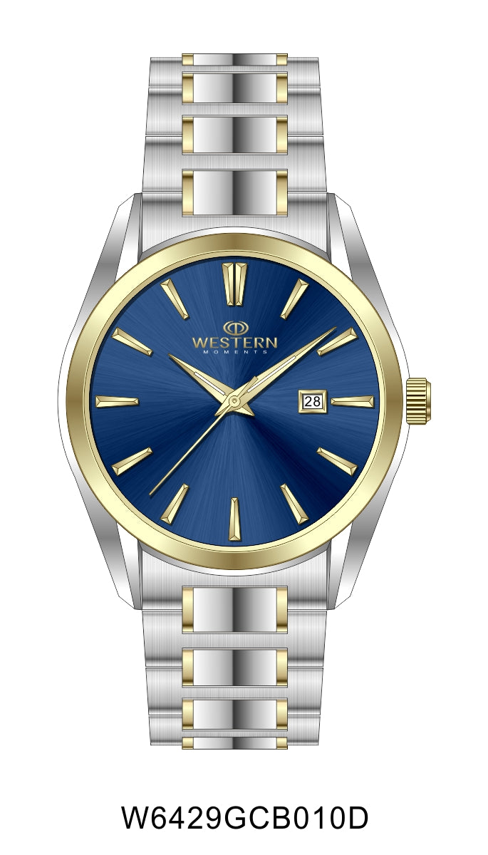 Western Moments Men's Two-Tone Gold & Stainless-Steel Blue Dial Watch | W6429GCB010D