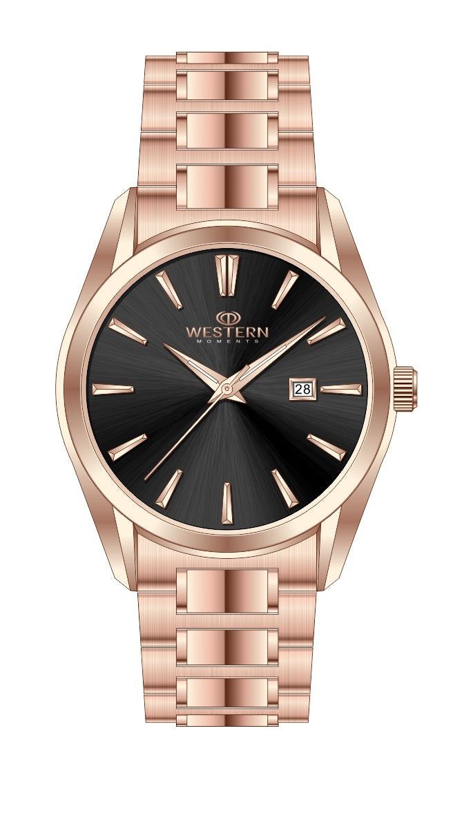 WESTERN Men’s Stainless Steel Bracelet Watch with Date Display – 3 ATM Water Resistant Luxury Dress Watch