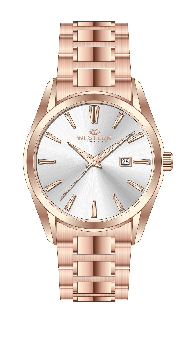 WESTERN Men’s Stainless Steel Bracelet Watch with Date Display – 3 ATM Water Resistant Luxury Dress Watch