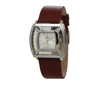 Elegant Quartz Analogue Leather Strap Ladies Watch with Silver Dial