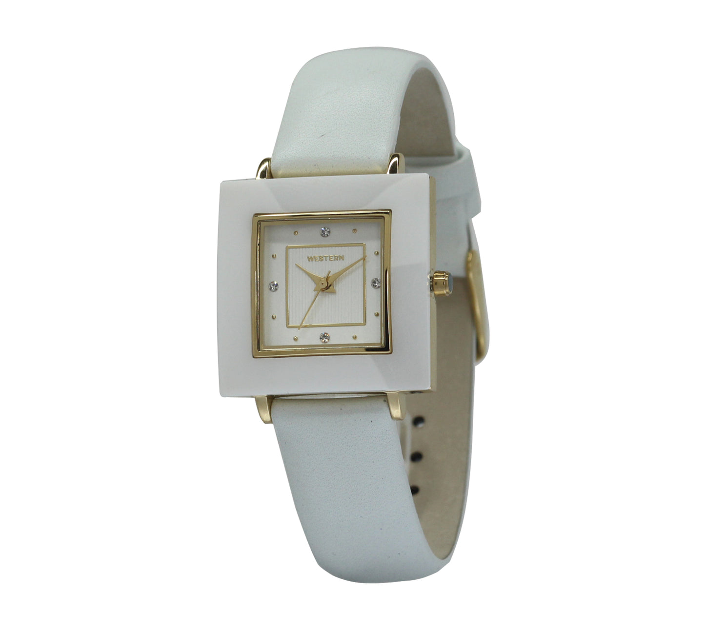 Sophisticated Ladies' White Leather Strap Square Timepiece