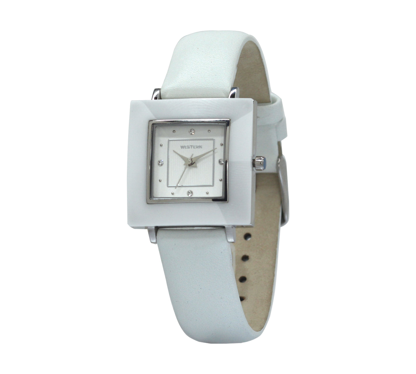 Sophisticated Ladies' White Leather Strap Square Timepiece