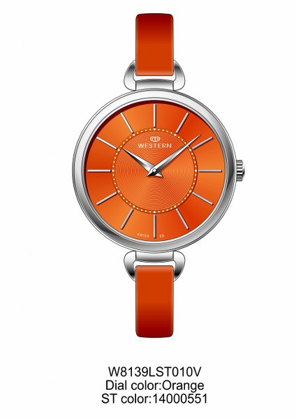 Stylish Quartz Analogue Ladies Watch | Orange Dial & Leather Strap