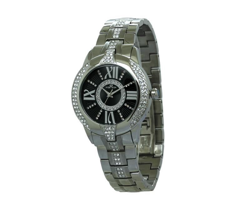 Premium Stainless Steel Women’s Watch with Stones – Secure Double Hidden Clasp