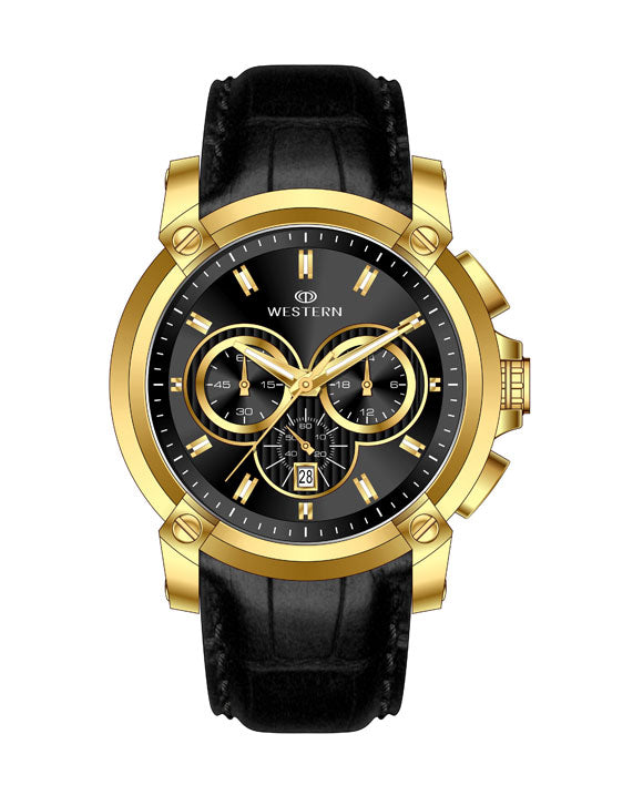 Western Men's Chronograph Watch with Genuine Leather Strap – Versatile & Durable