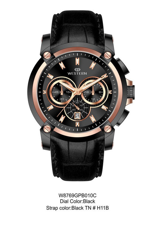 Vergant Series Men's Quartz Analogue Leather Strap Chronograph Watch