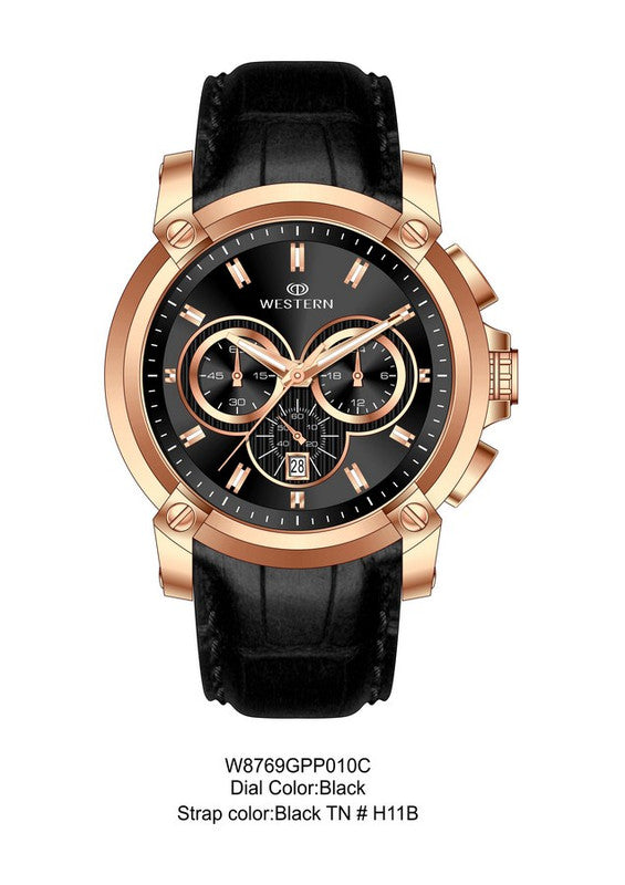 Vergant Series Men's Quartz Analogue Leather Strap Chronograph Watch