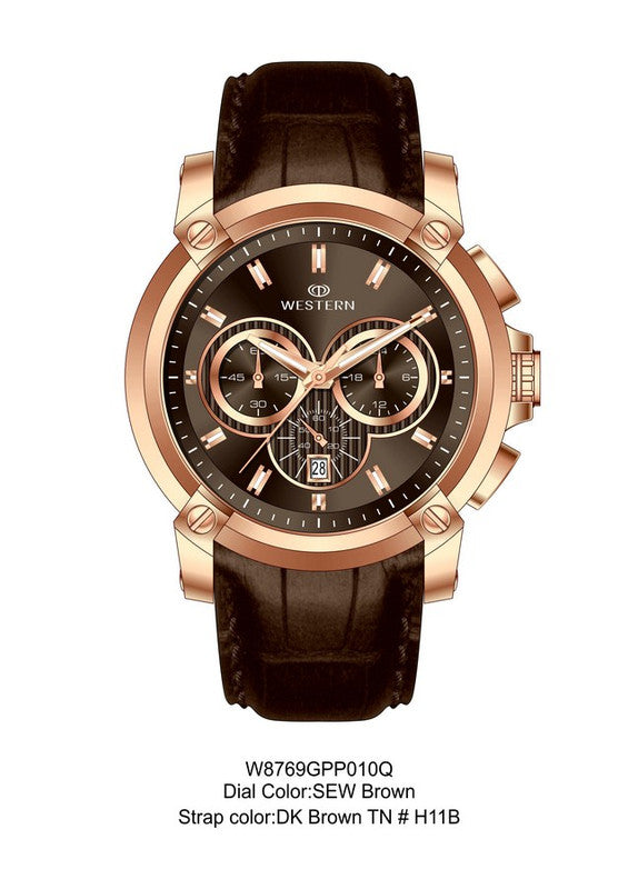 Vergant Series Men's Quartz Analogue Leather Strap Chronograph Watch