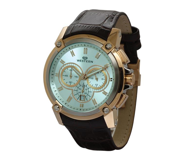 Western Men's Chronograph Watch with Genuine Leather Strap – Versatile & Durable