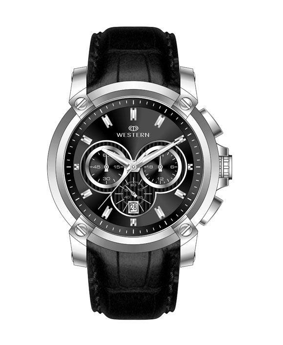 Western Men's Chronograph Watch with Genuine Leather Strap – Versatile & Durable