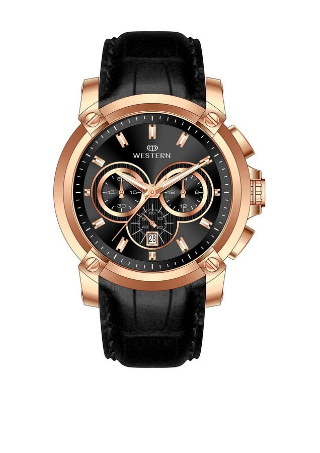 Western Men's Chronograph Watch with Genuine Leather Strap – Versatile & Durable