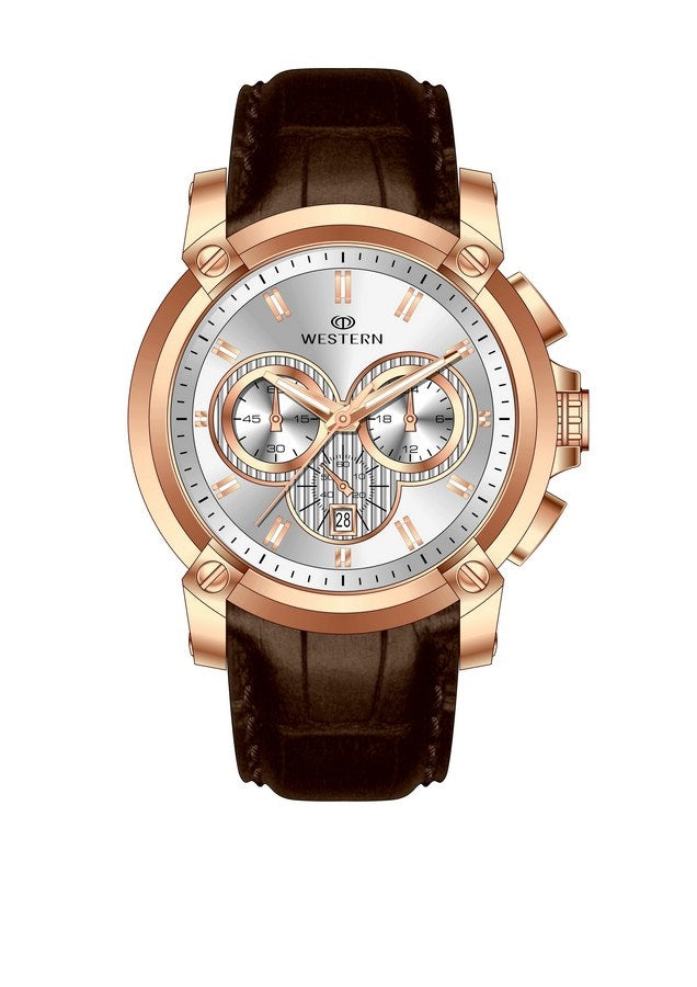 Western Men's Chronograph Watch with Genuine Leather Strap – Versatile & Durable