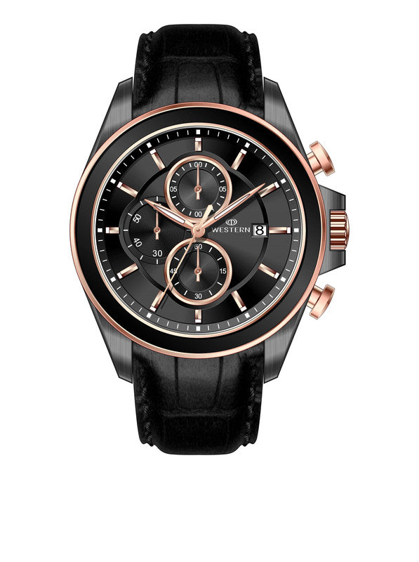 Men's Quartz Analogue Leather Strap Chronograph Watch