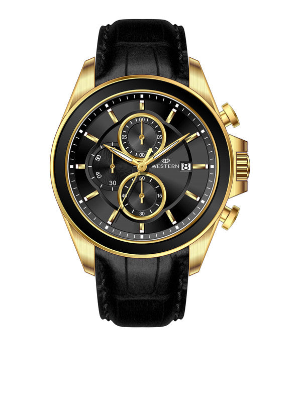 Men's Quartz Analogue Leather Strap Chronograph Watch