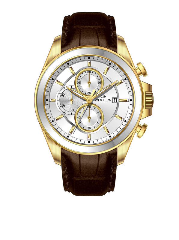 Men's Quartz Analogue Leather Strap Chronograph Watch