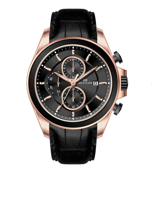 Men's Quartz Analogue Leather Strap Chronograph Watch