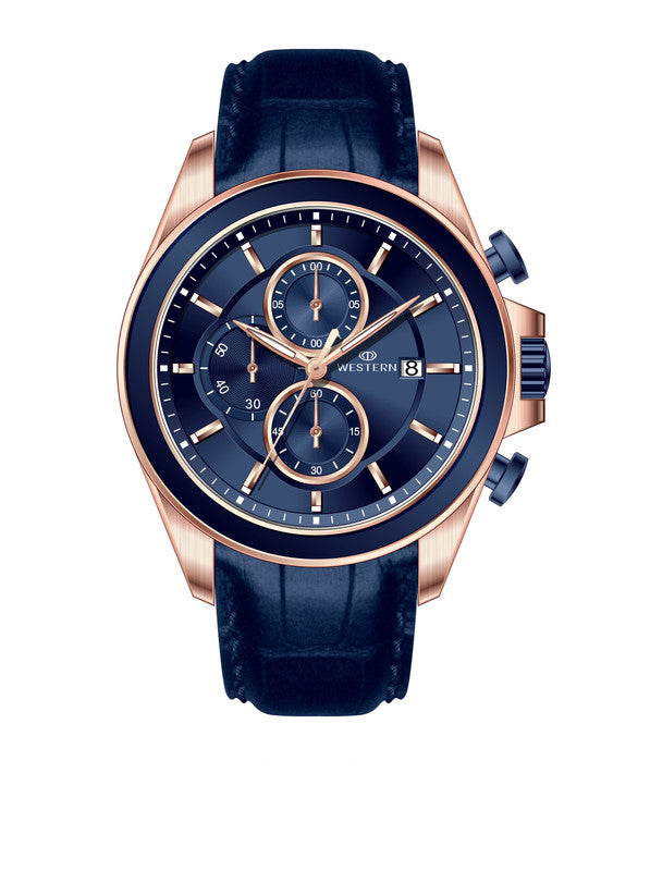 Men's Quartz Analogue Leather Strap Chronograph Watch