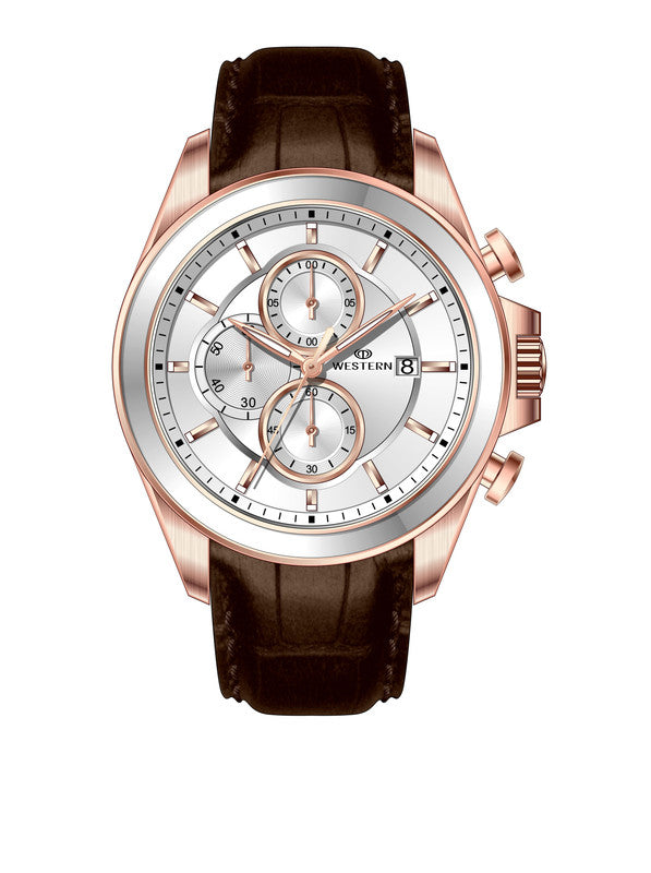 Men's Quartz Analogue Leather Strap Chronograph Watch